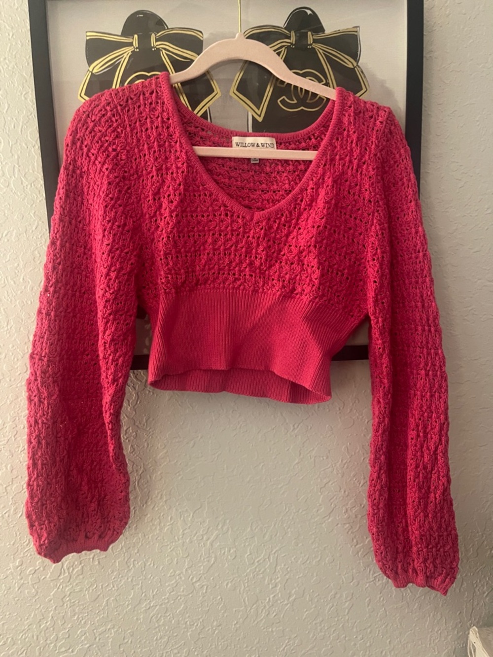 Women's Pink V-Neck Cropped Knit Sweater